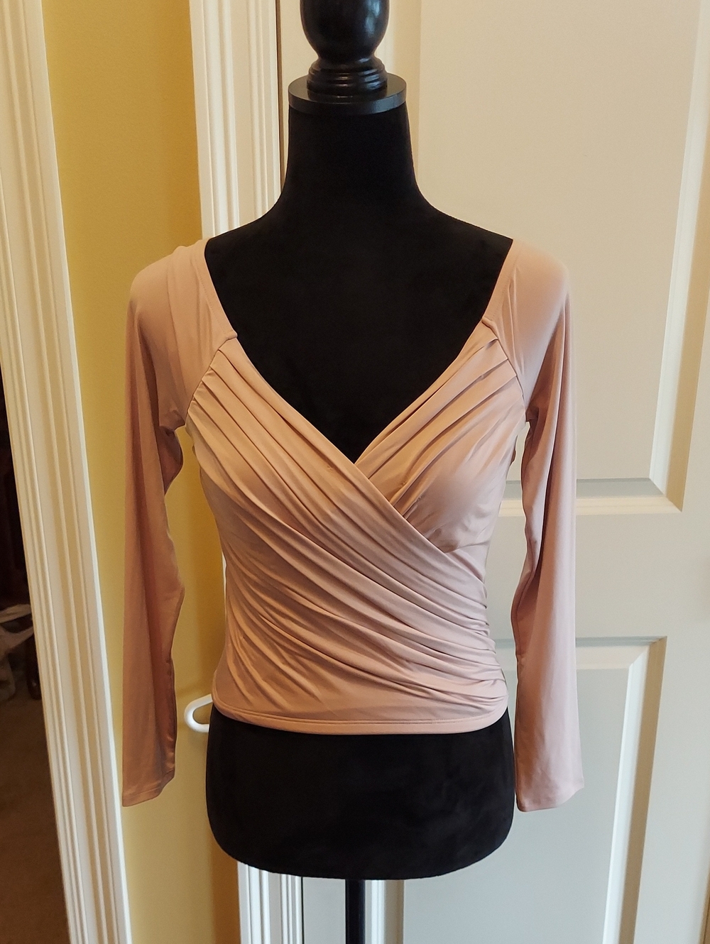 Express Ruched Wrap Long-Sleeve Top - Blush Pink